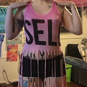 Pink long fringe tank